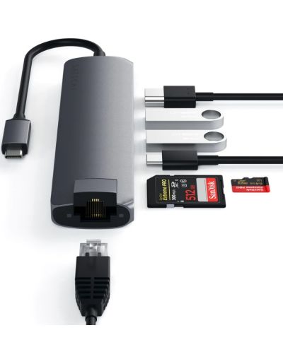 USB хъб Satechi - Aluminium Slim Multiport, 7 порта, USB-C, сив - 6