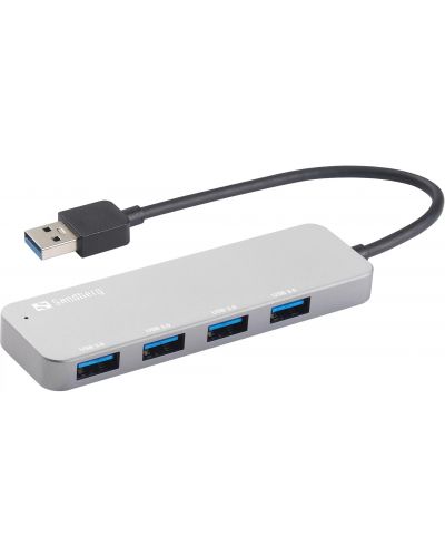 USB хъб Sandberg - SAVER, USB 3.0 Hub, 4 порта, USB-A, сребрист - 1
