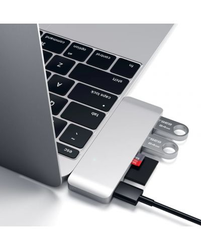 USB Хъб Satechi - Aluminium Passthrough, 5 порта, USB-C, сребрист - 6