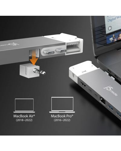 USB хъб j5create - JCD395, 4K60 Pro, MagSafe Kit, 8 порта, MacBook Pro, сив - 7