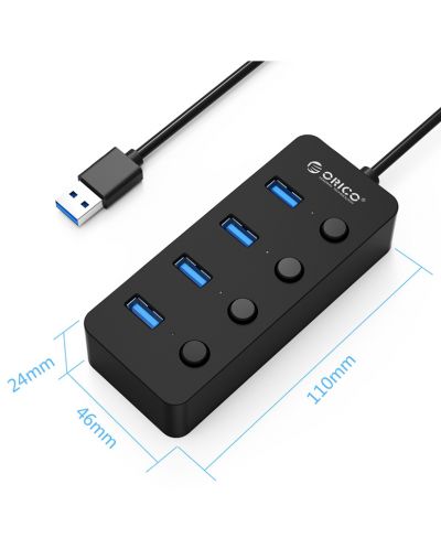 USB хъб Orico - W9PH4-U3-V1-BK-PRO, 4 порта, USB-А, черен - 3