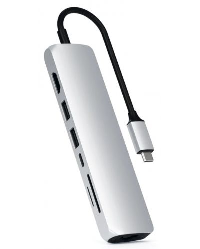 USB хъб Satechi - Aluminium Slim Multiport, 7 порта, USB-C, сребрист - 1