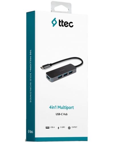 USB хъб ttec - 4 в 1 Multiport, 4x USB-A Converter, USB-C, черен - 3