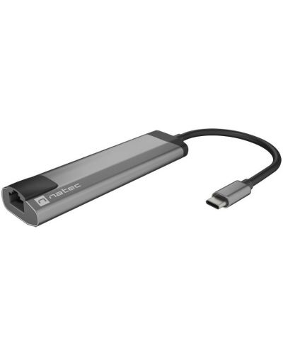USB хъб Natec - Fowler Go, 5 порта, USB-C, сив - 3