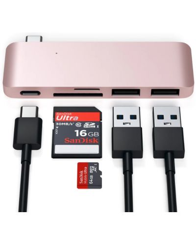 USB хъб Satechi - Aluminium Passthrough, 5 порта, USB-C, Rose Gold - 4