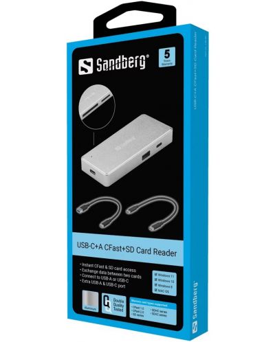 USB хъб Sandberg - USB-C+A CFast+SD Card Reader, сребрист - 5