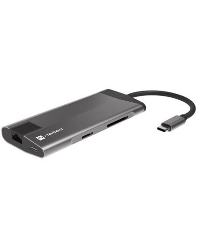 USB хъб Natec - Fowler Plus , 8 порта, USB-C, сив - 3