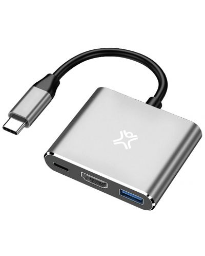 USB хъб XtremeMac - 3 порта, USB-C, сив - 1