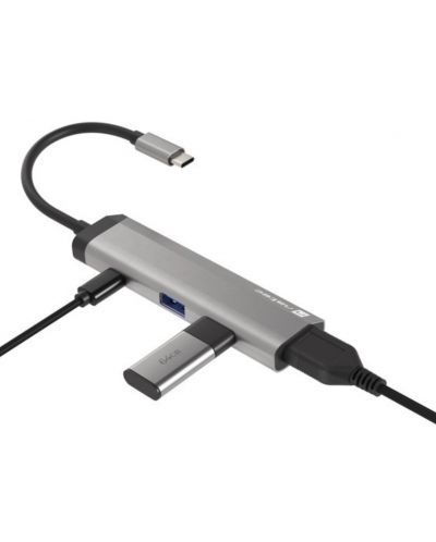 USB хъб Natec - Fowler Slim, 4 порта, USB-C, сив - 3