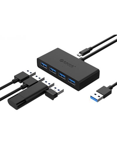 USB хъб Orico - G11-H4-U3-03-BK, 4 порта, micro USB, черен - 2