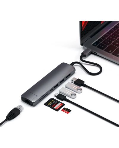 USB хъб Satechi - Aluminium Slim Multiport, 7 порта, USB-C, сив - 4