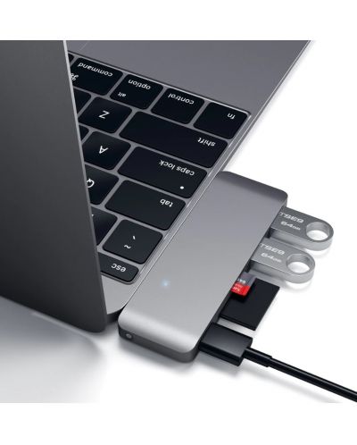 USB хъб Satechi - Aluminium Passthrough, 5 порта, USB-C, сив - 6