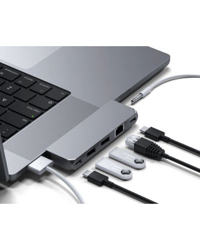 USB хъб Satechi - Aluminium Pro Hub Mini, 6 порта, USB-C, сив - 4