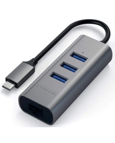 USB хъб Satechi - Aluminium, 4 порта, USB-C, сив - 1