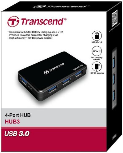 USB хъб Transcend - HUB3, USB 3.0, черен - 3