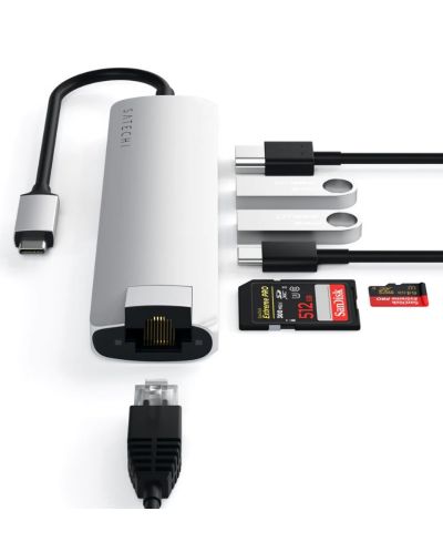 USB хъб Satechi - Aluminium Slim Multiport, 7 порта, USB-C, сребрист - 7