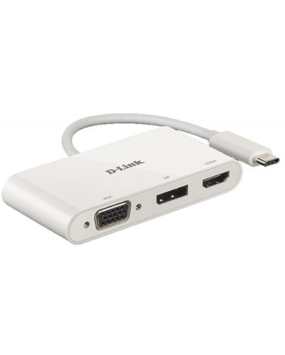 USB хъб D-Link - DUB-V310, 3-в-1, USB-C, бял - 1