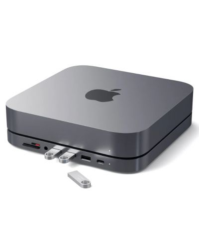 USB хъб Satechi - Aluminium Stand and Hub, Mac Mini, 7 порта, сив - 1