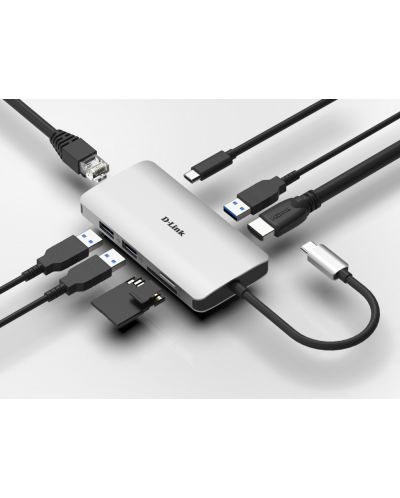 USB хъб D-Link - DUB-M810, 8-в-1, USB-C, сив - 4