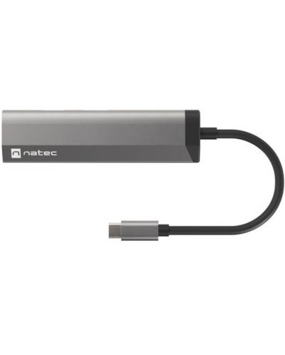 USB хъб Natec - Fowler Slim, 4 порта, USB-C, сив - 1
