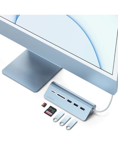 USB хъб Satechi - Aluminium, 5 порта, USB-C, син - 4