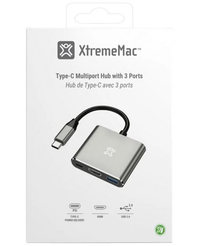 USB хъб XtremeMac - 3 порта, USB-C, сив - 4