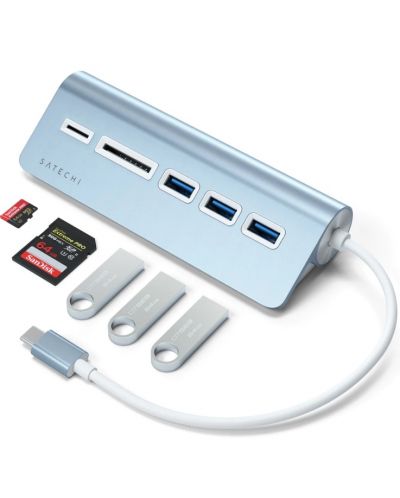 USB хъб Satechi - Aluminium, 5 порта, USB-C, син - 5
