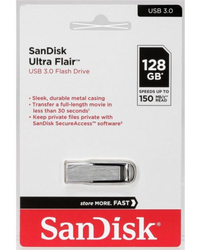 Флаш памет SanDisk - Ultra Flair, 128GB, USB 3.0 - 3