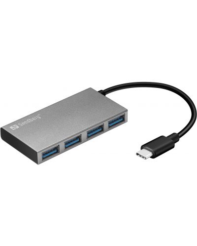 USB хъб Sandberg - Pocket Hub, 4 порта, USB-C, сив - 1