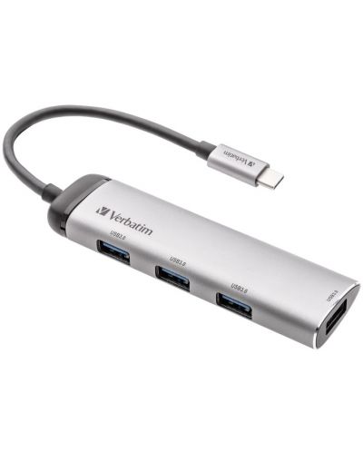 USB хъб Verbatim - Multiport Hub, 4 порта, USB-C, сребрист - 1