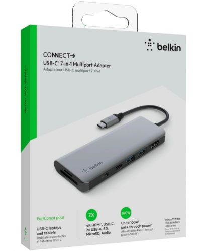 USB хъб Belkin - Connect, 7 порта, USB-C, сив - 4