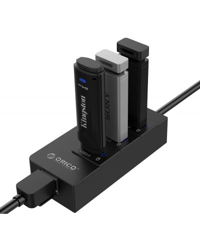USB хъб Orico - HR01-U3-V1-BK-BP, 4 порта, USB-А/LAN, черен - 2