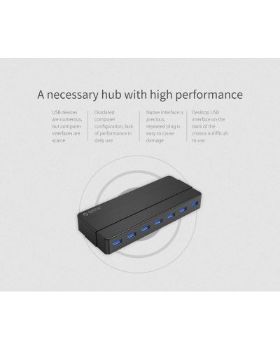 USB хъб Orico - H7928-U3-V1-BK, 7 порта, USB3.0, черен - 7