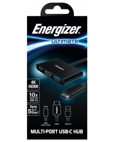 USB хъб Energizer - HC303CV, 4 порта, USB-C,черен - 2