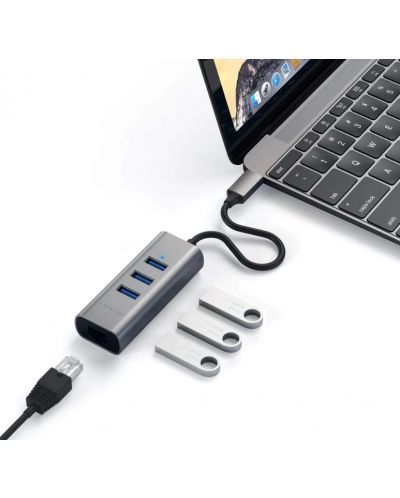 USB хъб Satechi - Aluminium, 4 порта, USB-C, сив - 4