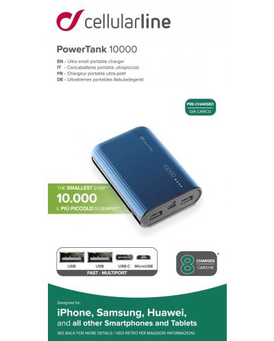 Портативна батерия Cellularline - PowerTank, 10000 mAh, синя - 3