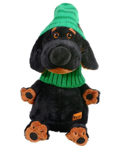 Плюшена играчка Budi Basa - Кученце Ваксон, със зелена шапка и шал, 25 cm - 1