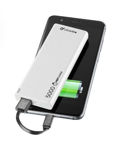 Портативна батерия Cellularline - FreePower Slim, 5000 mAh, бяла - 1