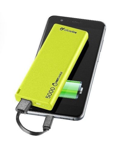 Портативна батерия Cellularline - FreePower Slim, 5000 mAh, зелена - 1
