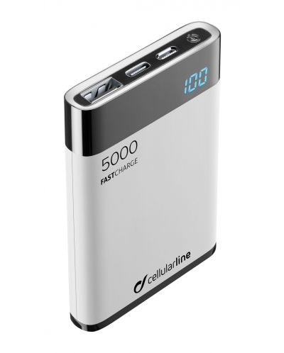 Портативна батерия Cellularline - Manta HD, 5000 mAh, бяла - 1