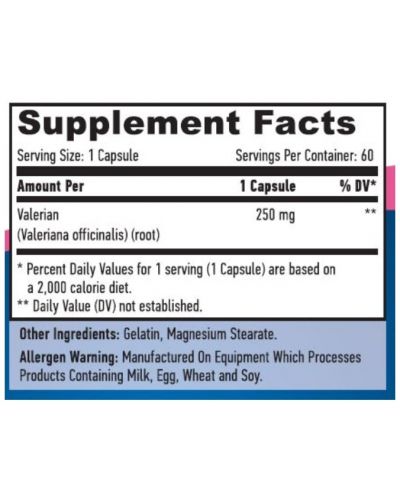 Valerian, 250 mg, 60 капсули, Haya Labs - 2