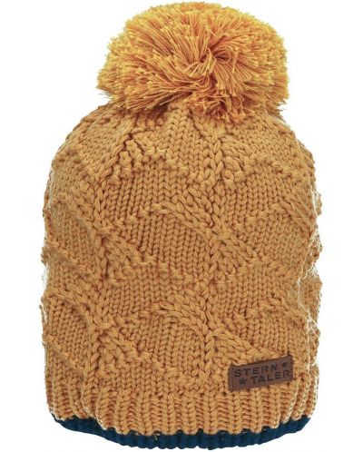 Вълнена зимна шапка с помпон Sterntaler - 55 cm, 4-6 г, жълта - 1