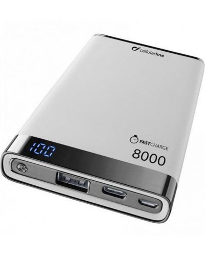 Портативна батерия Cellularline - Manta S, 8000 mAh, сребрист - 1