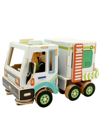 Дървен 3D пъзел Robo Time от 48 части - Почистващ камион - 1