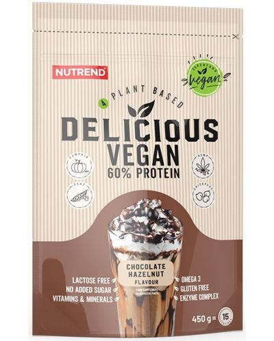 Delicious Vegan Protein, шоколад с лешник, 450 g, Nutrend - 1