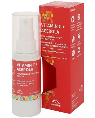 Vitamin C + Acerola Спрей за уста, касис, 30 ml, Nordaid	 - 1