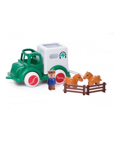 Камион за транспортиране на коне Viking Toys, с 1 човече и 2 коня, 25 cm
