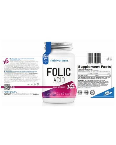 Vita Folic Acid, 500 mcg, 60 таблетки, Nutriversum - 2