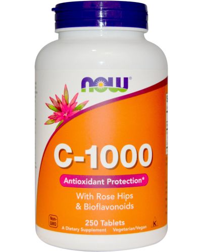 Vitamin C-1000 with Rose Hips + Bioflavonoids, 250 таблетки, Now - 1