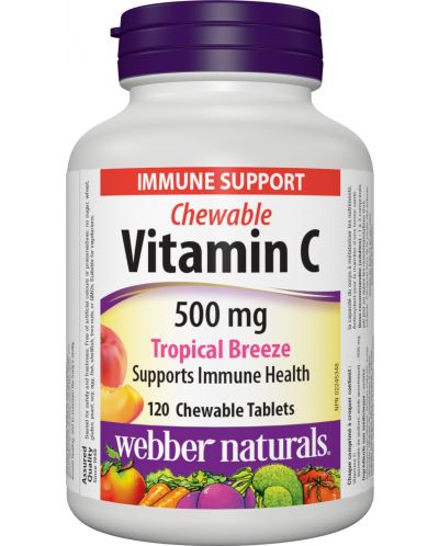 Vitamin С, 500 mg, 120 таблетки, тропически плодове, Webber Naturals - 1